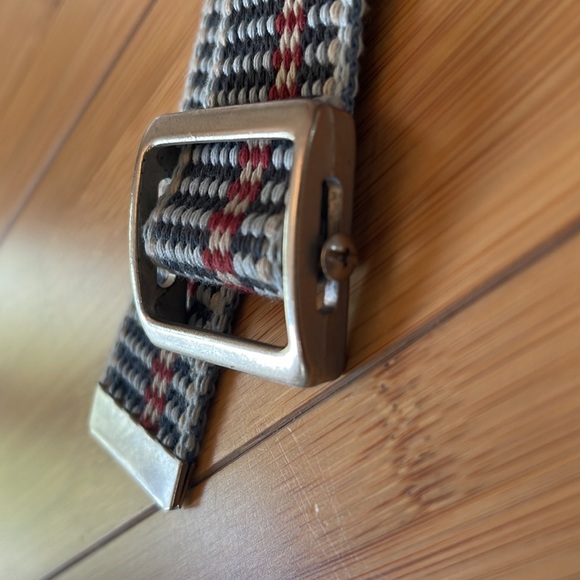 Striped Webbing Belt adjustable metal buckle blue/red/cream canvas belt - Picture 3 of 10